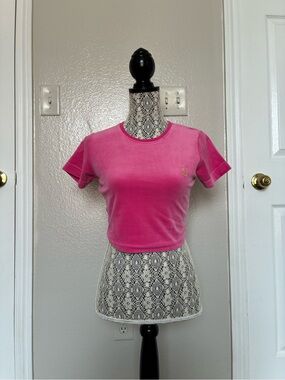 Y2K Juicy Couture Hot Pink Velvet Crop Tee
